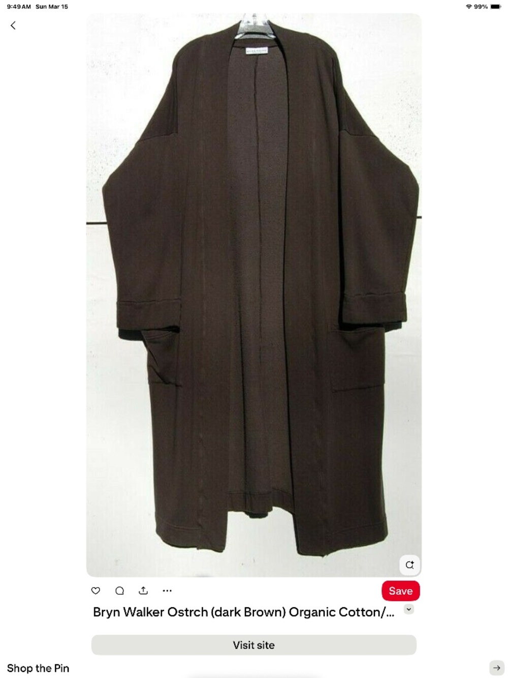 NWOT Bryn Walker OSTRICH Organic Cotton/Bamboo Fleece DIDION Coat 3X